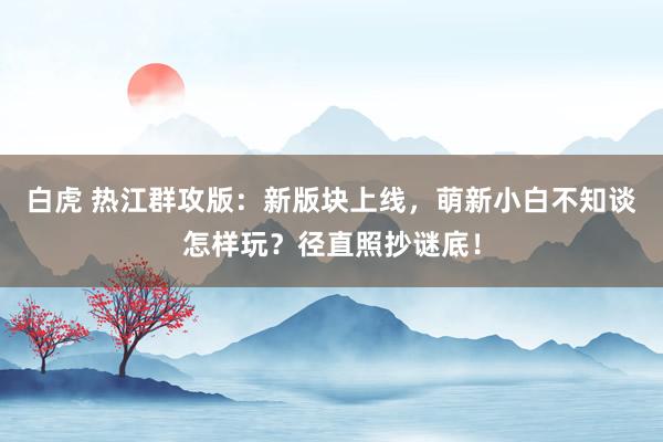 白虎 热江群攻版：新版块上线，萌新小白不知谈怎样玩？径直照抄谜底！