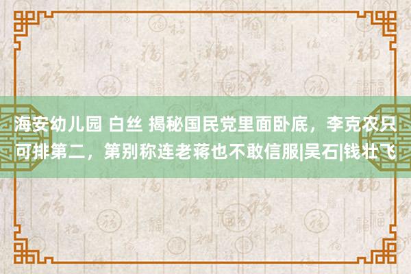 海安幼儿园 白丝 揭秘国民党里面卧底，李克农只可排第二，第别称连老蒋也不敢信服|吴石|钱壮飞